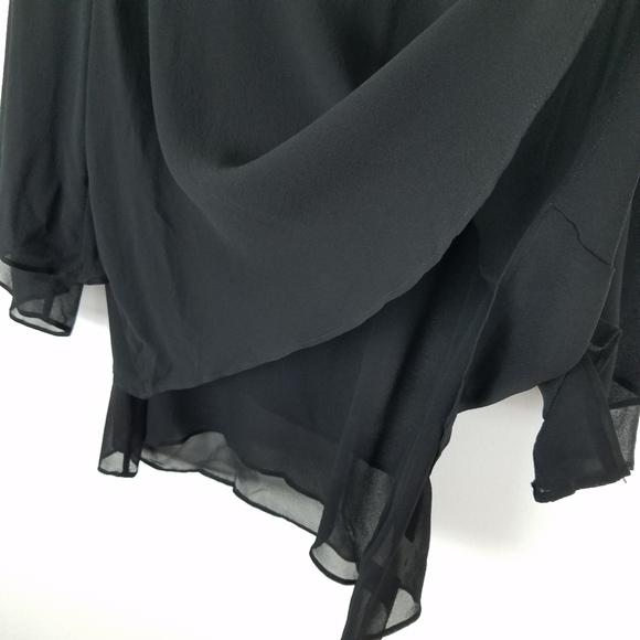 ECRU 100% Silk Chiffon Black Ruffle Layered Blouse XS - Picture 6 of 11